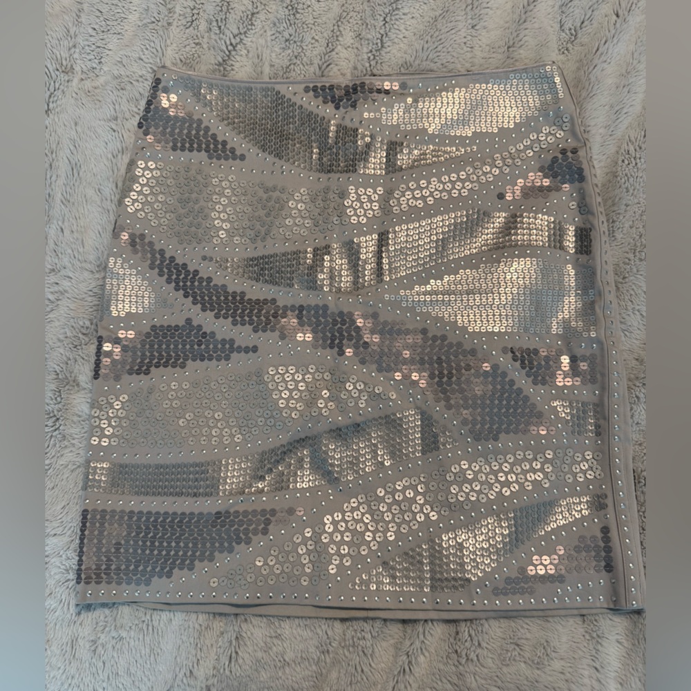 White House Black Market Silver Sequin Pencil Skirt